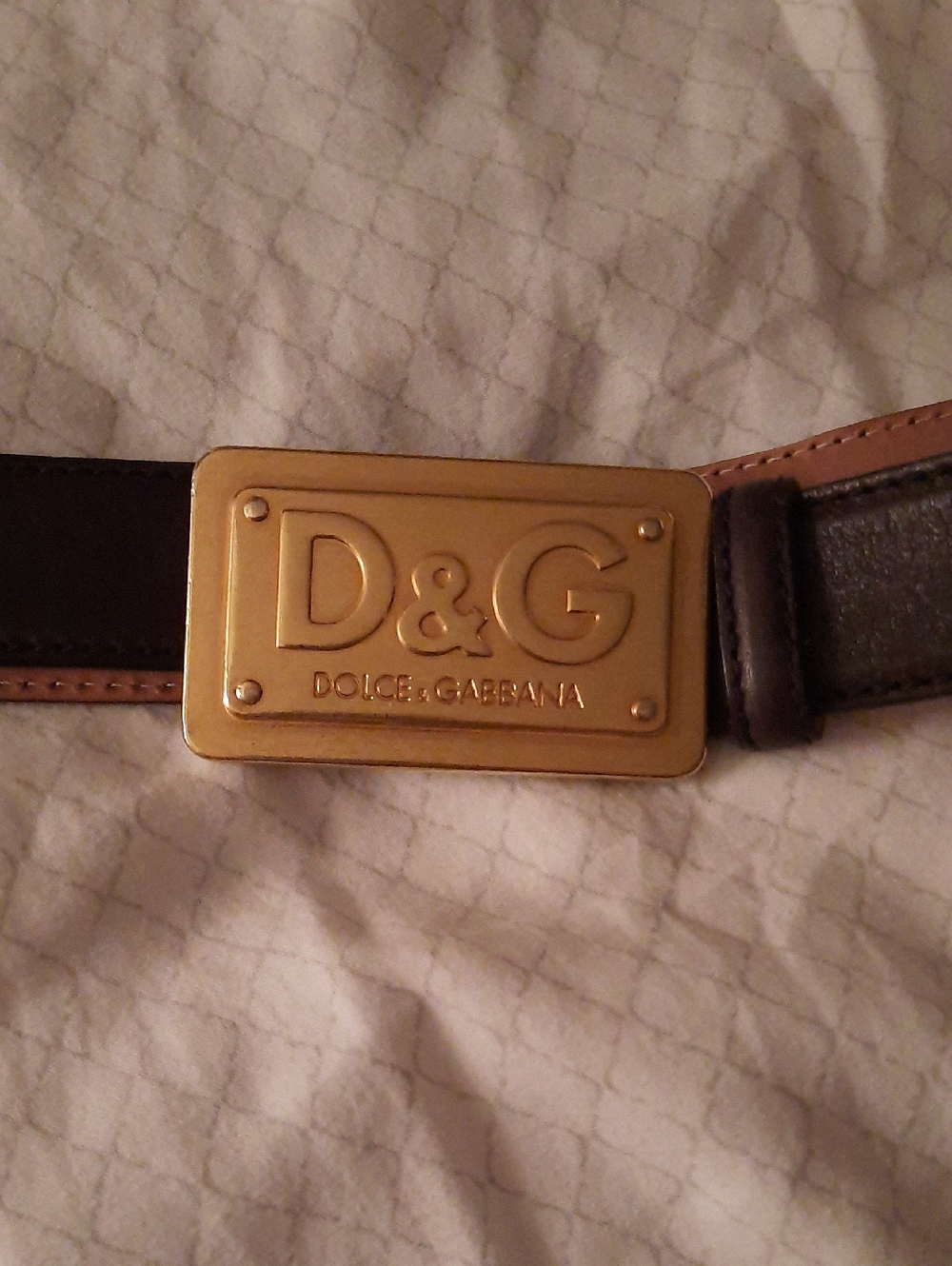 Unisex Dolce & Gabbana Brown/black Leather Belt with Gold D&G Plaque
